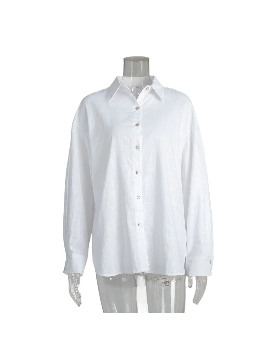 Bornladies 100% Cotton Spring Summer Versatile Lazy Casual Shirt Women's Fashionable Solid Color Loose Shirt Cardigan Shirt