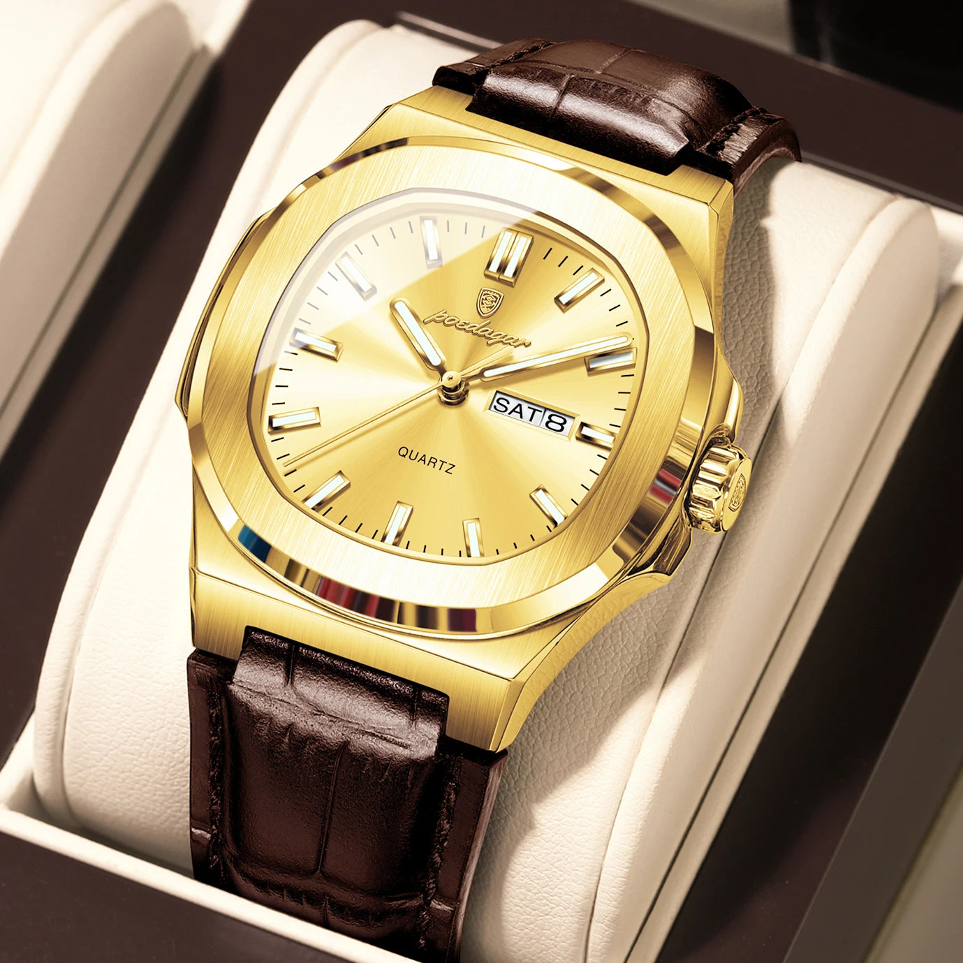 Square Watch – Leather Strap and Stainless Steel Case