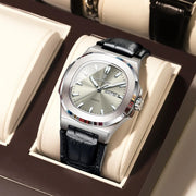 Square Watch – Leather Strap and Stainless Steel Case